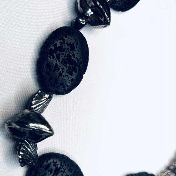 Vintage Lava Rock Necklace 1980s, Large Volcanic Stones, Glass & Metal Beads, 50 - Picture 3 of 7